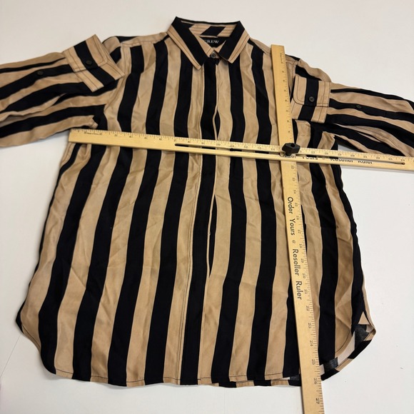 J Crew Shirt Womens Size 6 Tan Black Stripe Classic Fit Cupro Blend - Picture 7 of 9